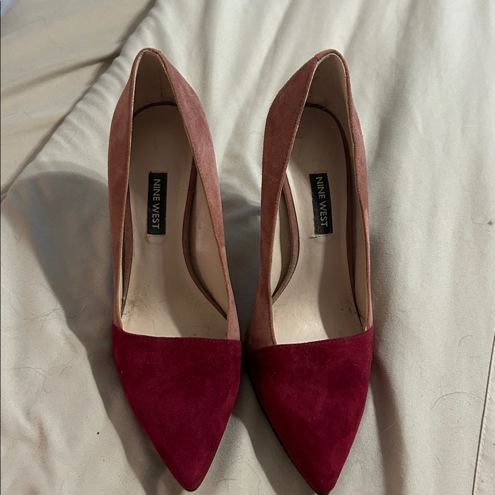 Nine West Red and Brown Suede Heels